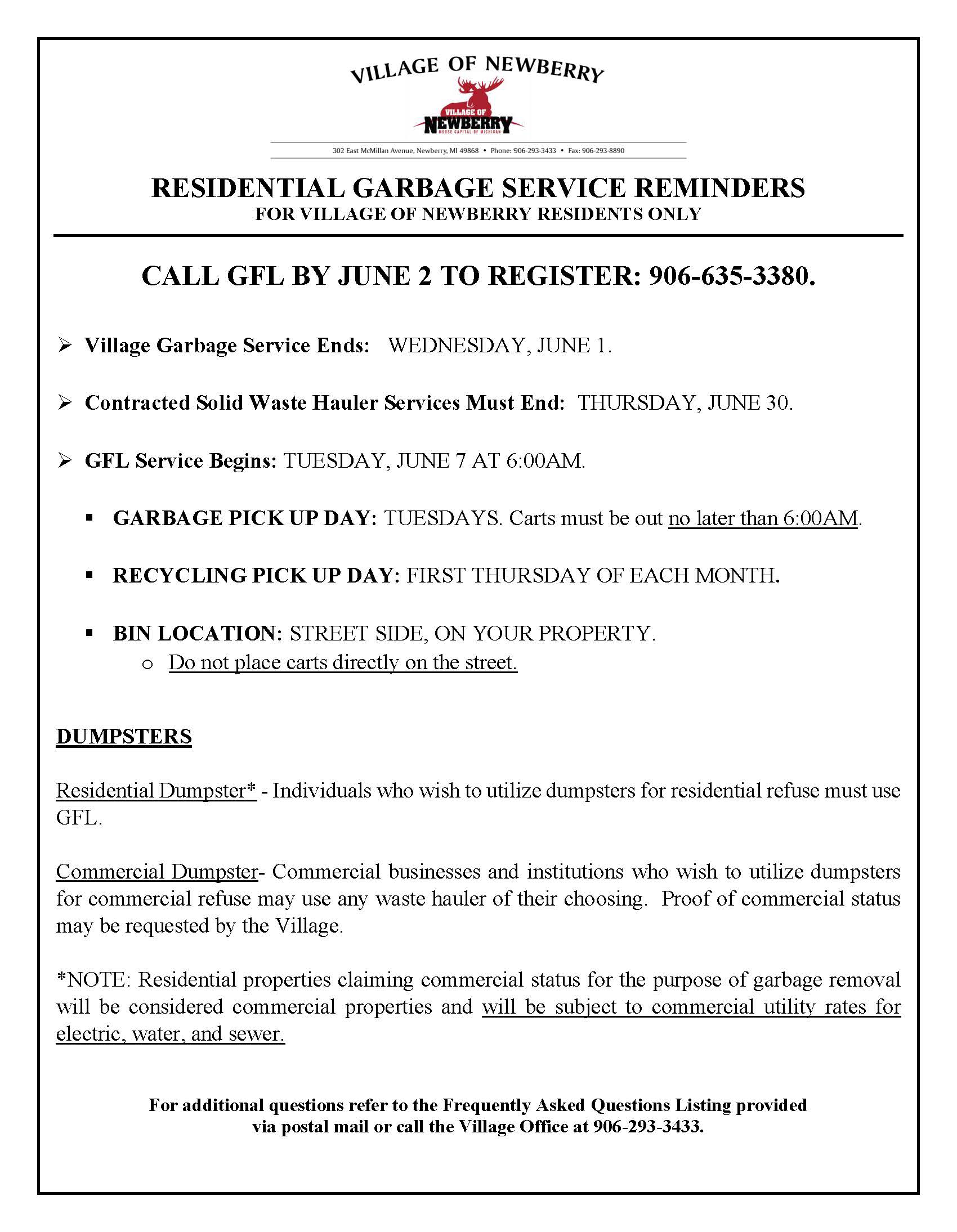 Garbage phase out reminder flyer for residents May 10 2022